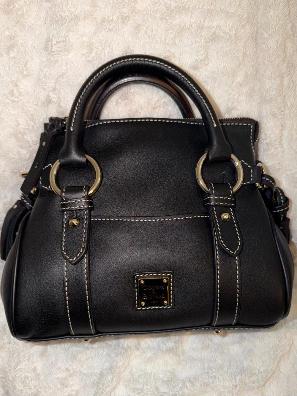 Dooney & Bourke Black Leather Satchel with Contrast Stitching